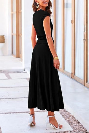 2025 Summer Casual Knitted Short Sleeve Navel Top High Waist Midi Skirt 2 - Piece Set - Negative Apparel