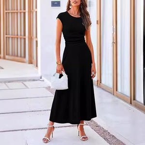 2025 Summer Casual Knitted Short Sleeve Navel Top High Waist Midi Skirt 2 - Piece Set - Negative Apparel