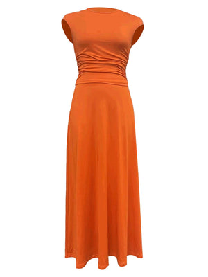 2025 Summer Casual Knitted Short Sleeve Navel Top High Waist Midi Skirt 2 - Piece Set - Negative Apparel