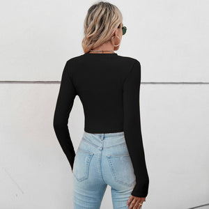 2025 Summer Comfortable Casual Irregular Short Pleated Slim Fit Long Sleeve Women's T-shirt - Negative Apparel