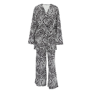 2025 Summer Cool Zebra Print Lace - up Long Sleeve Pants Two - piece Elastic Casual Loungewear - Negative Apparel
