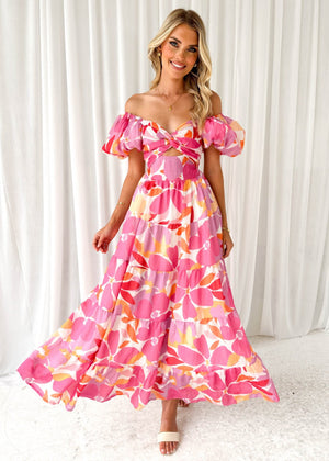 2025 summer new European vacay print waist puff sleeves large swing dress for women - Negative Apparel