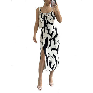 2025 summer new holiday sxy suspender skirt slit step dress - Negative Apparel