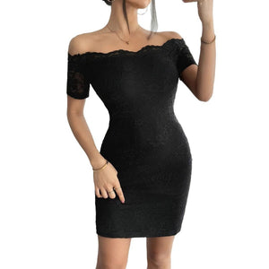 2025 summer new one - word collar off - shoulder slim - fitting and thin temperament elegant hip - wrapped dress women - Negative Apparel