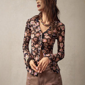 2025 summer new printed shirts for women slim fit retro temperament commuting vacation tops - Negative Apparel