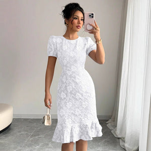 2025 summer new slim fit hip - length knee - length fashionable temperament commuting casual all - match dress - Negative Apparel