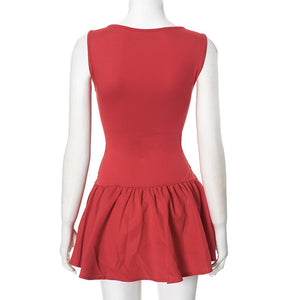 2025 summer new solid color sleeveless stitching dress - Negative Apparel