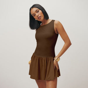 2025 summer new solid color sleeveless stitching dress - Negative Apparel