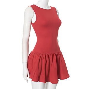 2025 summer new solid color sleeveless stitching dress - Negative Apparel