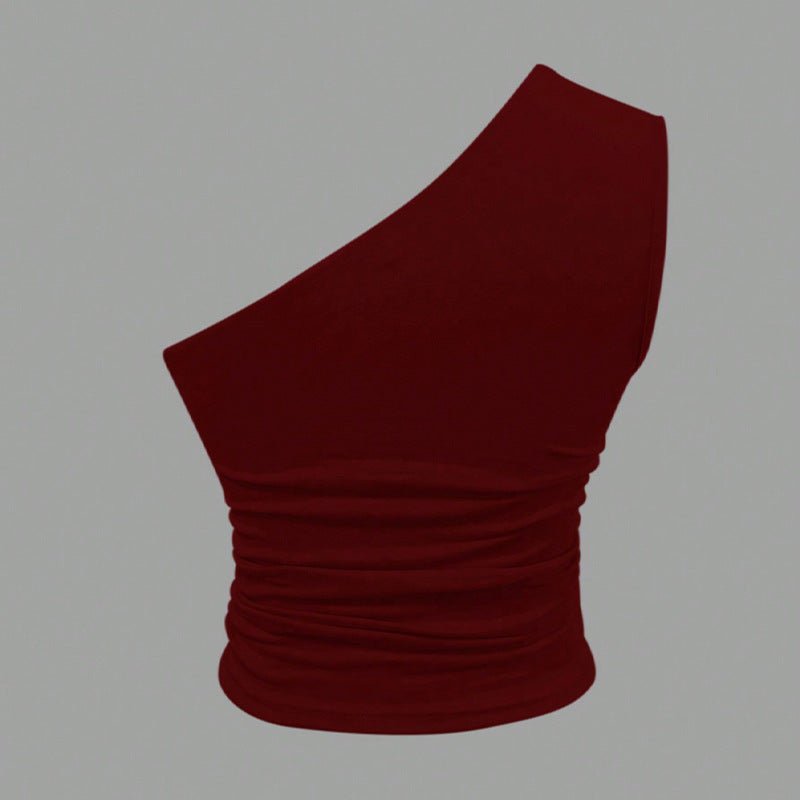 2025 summer slim - fit knitted solid - color small vest shoulder short top - Negative Apparel