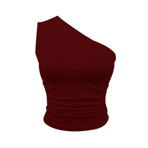 2025 summer slim - fit knitted solid - color small vest shoulder short top - Negative Apparel