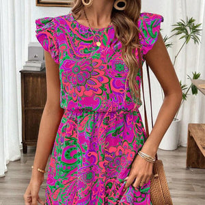 2025 Summer Vacation Travel Style Dress and Lotus Leaf Sleeve Slim A - line Midi Dress - Negative Apparel