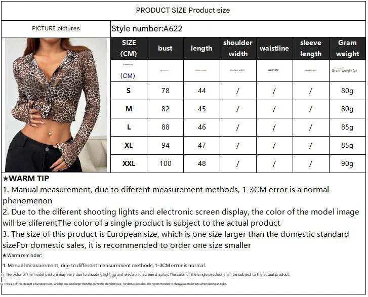 2025 Y2K leopard print mesh yarn single - breasted fungus edge long - sleeved short shirt top women - Negative Apparel