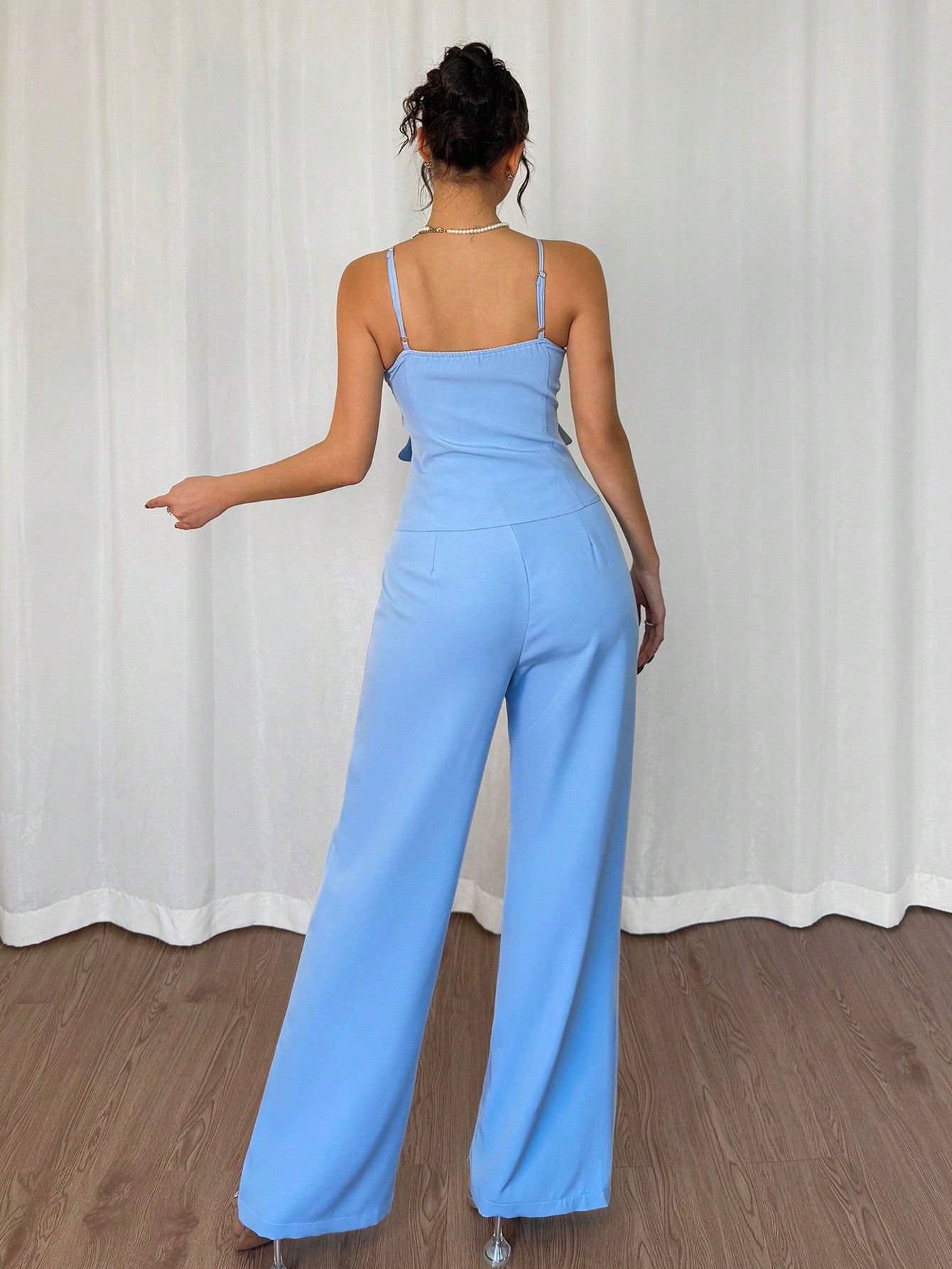 2pc Women Elegant Casual Suspender Jumpsuit Set - Negative Apparel