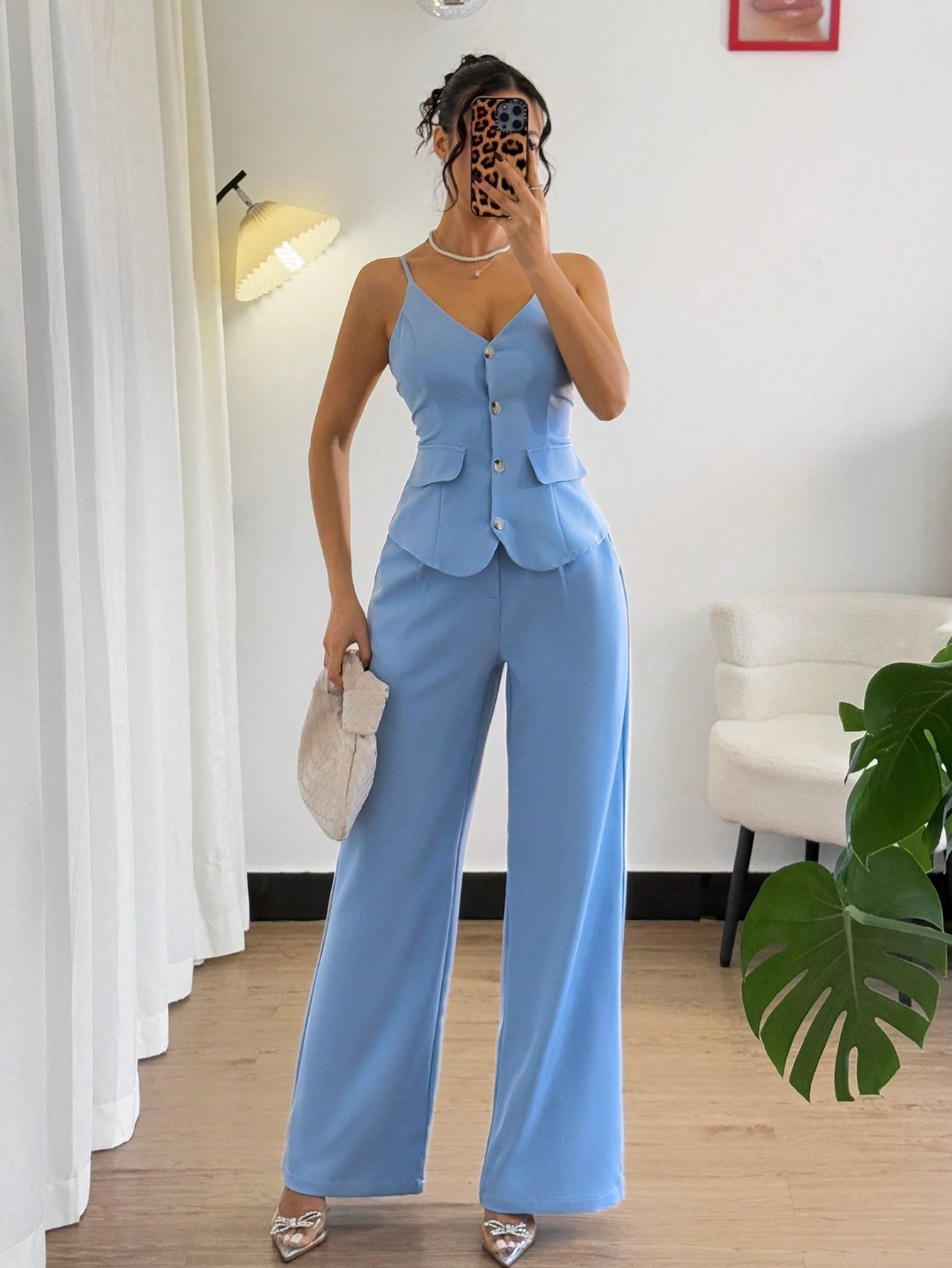 2pc Women Elegant Casual Suspender Jumpsuit Set - Negative Apparel