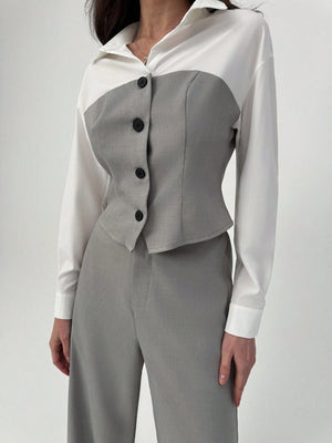 2pcs Elegant Commute Mock Shirt & Straight Leg Pants Suit Set - Negative Apparel