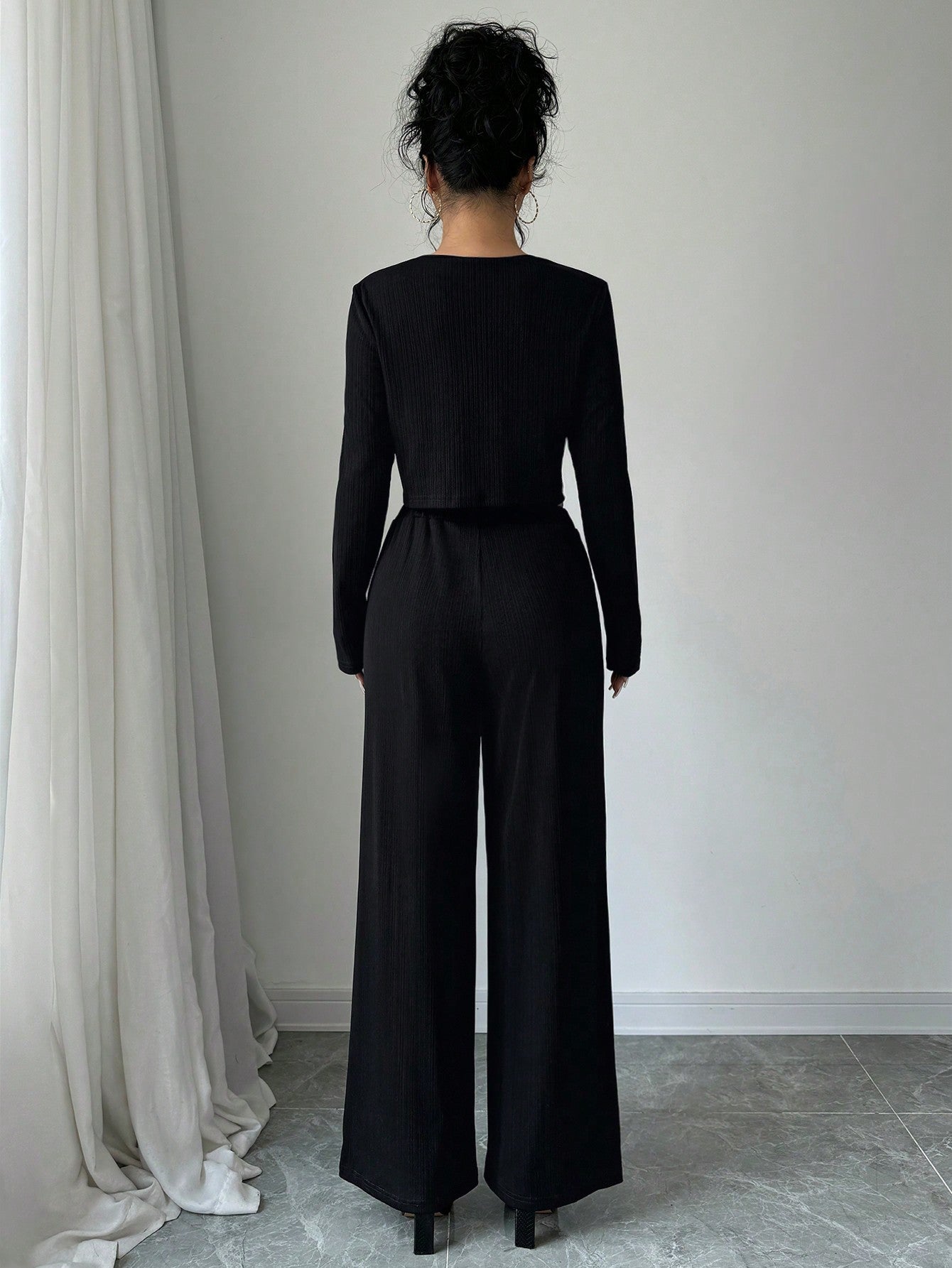 2pcs Set Casual Solid Color Button - Up Shirt And Stretch Waist Pants - Negative Apparel