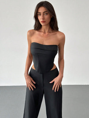 2pcs Set: Fashionable Off - Shoulder Corset - Style Top With Criss - Cross Back Strap And High - Waist Straight Leg Pants For Women - Negative Apparel