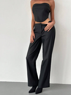 2pcs Set: Fashionable Off - Shoulder Corset - Style Top With Criss - Cross Back Strap And High - Waist Straight Leg Pants For Women - Negative Apparel