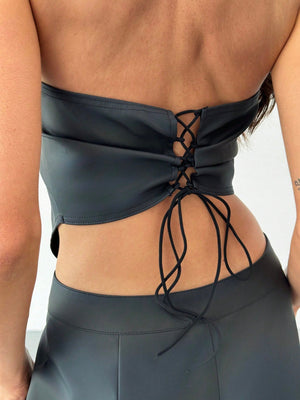 2pcs Set: Fashionable Off - Shoulder Corset - Style Top With Criss - Cross Back Strap And High - Waist Straight Leg Pants For Women - Negative Apparel