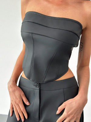 2pcs Set: Fashionable Off - Shoulder Corset - Style Top With Criss - Cross Back Strap And High - Waist Straight Leg Pants For Women - Negative Apparel