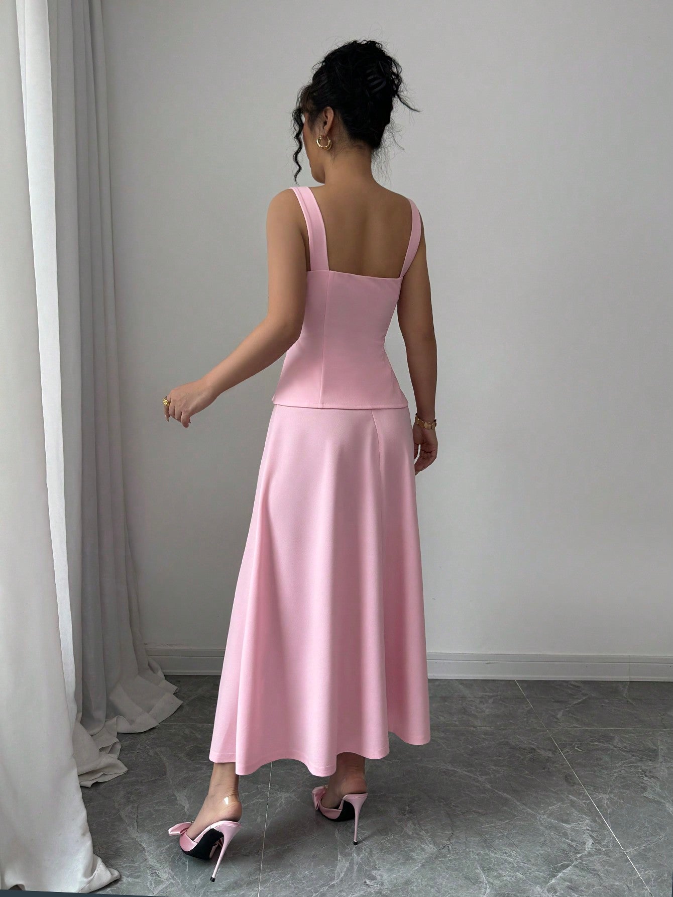 2pcs Women Elegant Single - Breasted Camisole And Mini Skirt Set - Negative Apparel