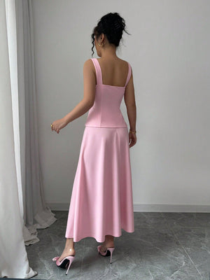 2pcs Women Elegant Single - Breasted Camisole And Mini Skirt Set - Negative Apparel