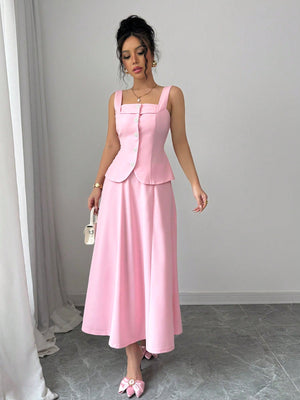 2pcs Women Elegant Single - Breasted Camisole And Mini Skirt Set - Negative Apparel