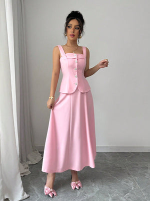 2pcs Women Elegant Single - Breasted Camisole And Mini Skirt Set - Negative Apparel