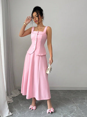 2pcs Women Elegant Single - Breasted Camisole And Mini Skirt Set - Negative Apparel