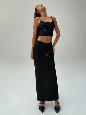 2pcs Women Sequin Camisole Top & Mini Skirt Party Outfit - Negative Apparel