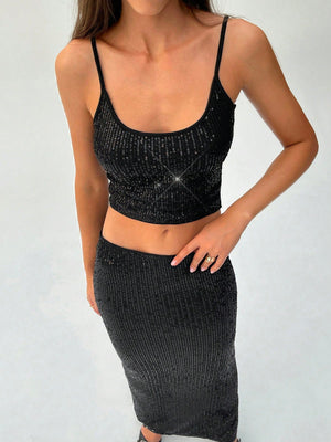 2pcs Women Sequin Camisole Top & Mini Skirt Party Outfit - Negative Apparel