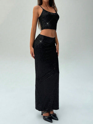 2pcs Women Sequin Camisole Top & Mini Skirt Party Outfit - Negative Apparel