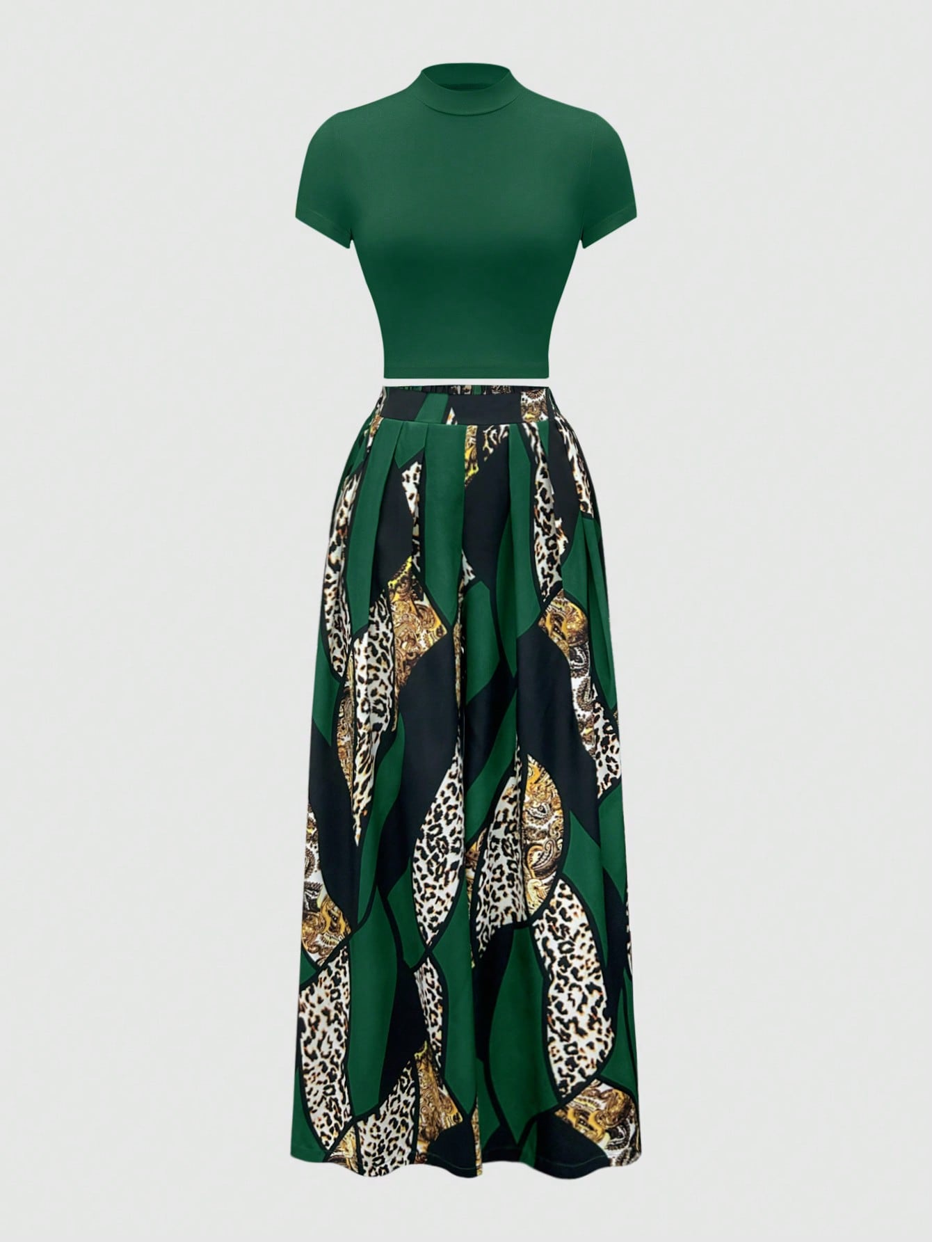 2pcs Women's Summer Yellow T-Shirt And Colorblock Wide Leg Pants Set - Negative Apparel