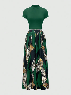 2pcs Women's Summer Yellow T-Shirt And Colorblock Wide Leg Pants Set - Negative Apparel