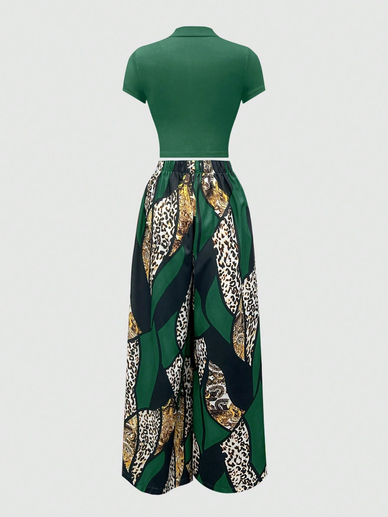 2pcs Women's Summer Yellow T-Shirt And Colorblock Wide Leg Pants Set - Negative Apparel