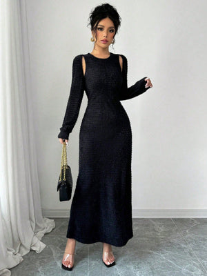 2pcs/Set Women Elegant Solid Color Mermaid Sleeveless Long Dress & Shawl Collar Top - Negative Apparel