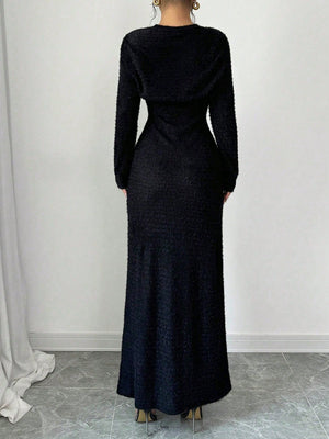 2pcs/Set Women Elegant Solid Color Mermaid Sleeveless Long Dress & Shawl Collar Top - Negative Apparel