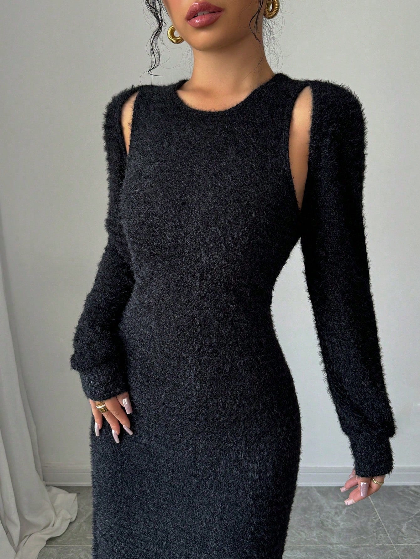 2pcs/Set Women Elegant Solid Color Mermaid Sleeveless Long Dress & Shawl Collar Top - Negative Apparel