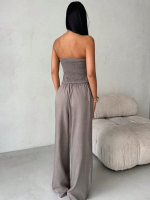 2pcs/Set Women Ruched Bandeau Top + Wide Leg Pants - Negative Apparel