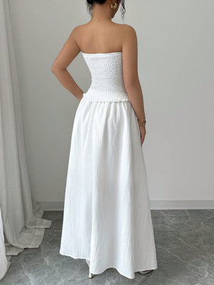 2pcs/Set Women Sleeveless Crop Top And Mid - Length Skirt, White - Negative Apparel