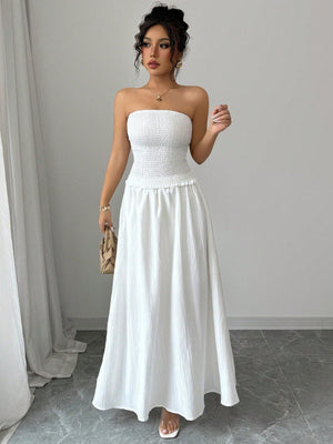 2pcs/Set Women Sleeveless Crop Top And Mid - Length Skirt, White - Negative Apparel