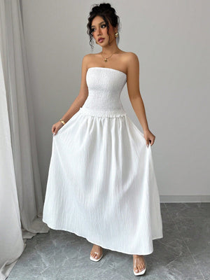 2pcs/Set Women Sleeveless Crop Top And Mid - Length Skirt, White - Negative Apparel