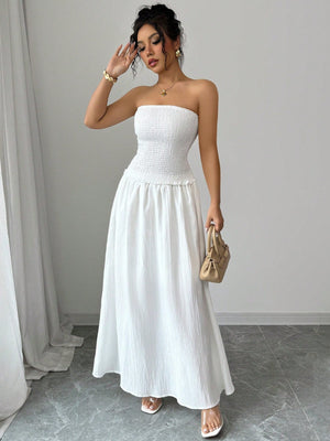 2pcs/Set Women Sleeveless Crop Top And Mid - Length Skirt, White - Negative Apparel