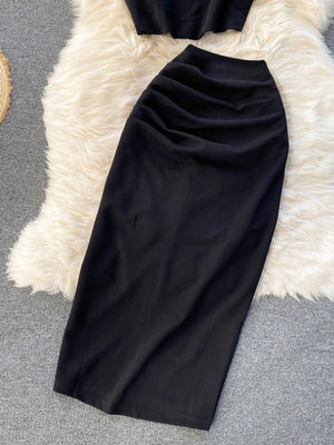 2pcs/Set Women Sleeveless Tank Top And Pleated Skirt - Negative Apparel