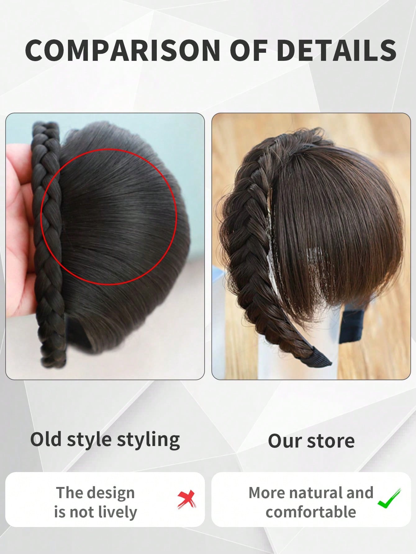 3 - Strand Synthetic Headband Braid Headband Bangs Thick Wide Plaid Braid - Negative Apparel