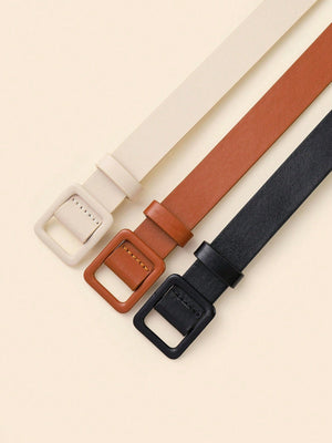 3pcs Belt Set For Women, Simple Square Buckle Holeless Belt, Versatile Daily Accessory - Negative Apparel