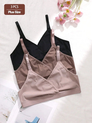 3pcs Plus Size Wireless & Non - Padded Bra Set - Negative Apparel