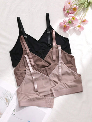 3pcs Plus Size Wireless & Non - Padded Bra Set - Negative Apparel