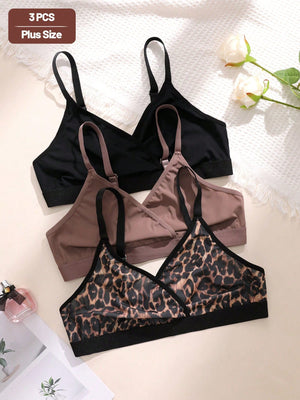 3pcs Plus Size Wireless & Non - Padded Bra Set - Negative Apparel